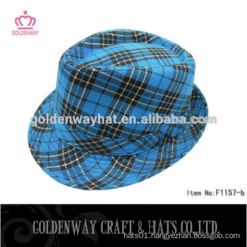 Custom Blue checked fedora hat for sale